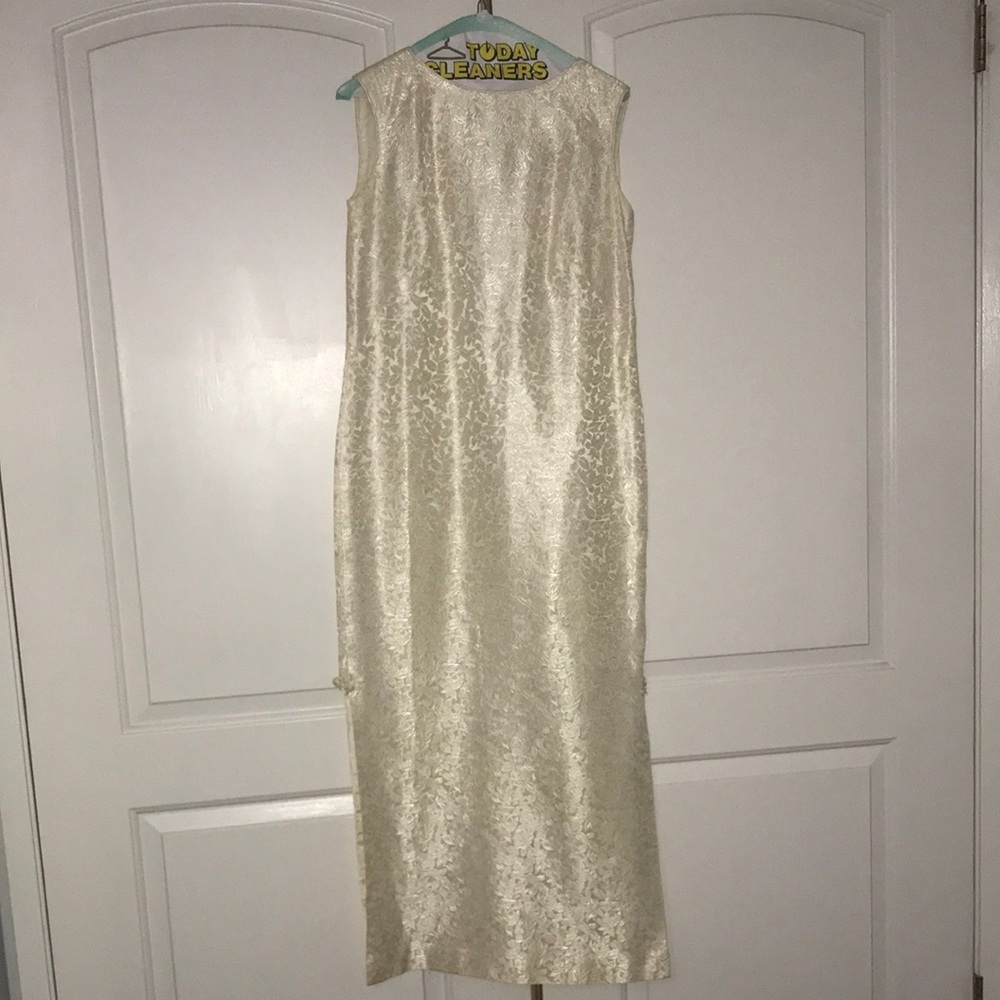 Vintage Hawaiian Ivory Textured Satin Maxi Dress